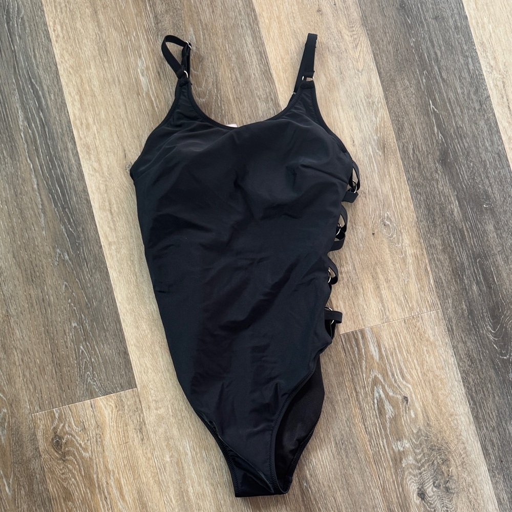 Black One-Piece Swimsuit with Side Cutouts